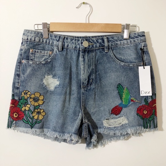 NWT Dex Embroidered Cut Off Ripped shorts blue 28 - Picture 10 of 10